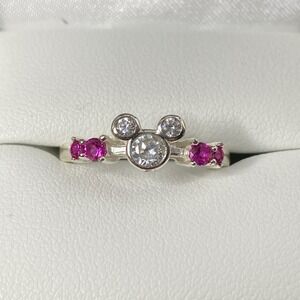 Disney Parks Authentic Mickey Mouse CZ & Ruby Ring 925 Sterling Silver Size 6